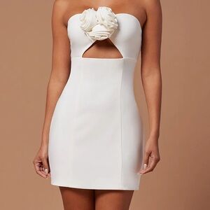 Fashion Nova Strapless White Dress with Floral Accent